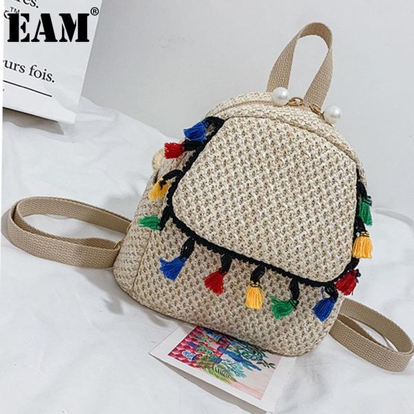 

[eam] women summer new mini beach straw woven bag color tassel personality all-match travel backpack fashion tide 2021 18a2272