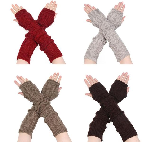 

sports gloves fashion clothing accessories imitation sleeves length 50cm knitted mittens long twist pattern arm warmers, Black