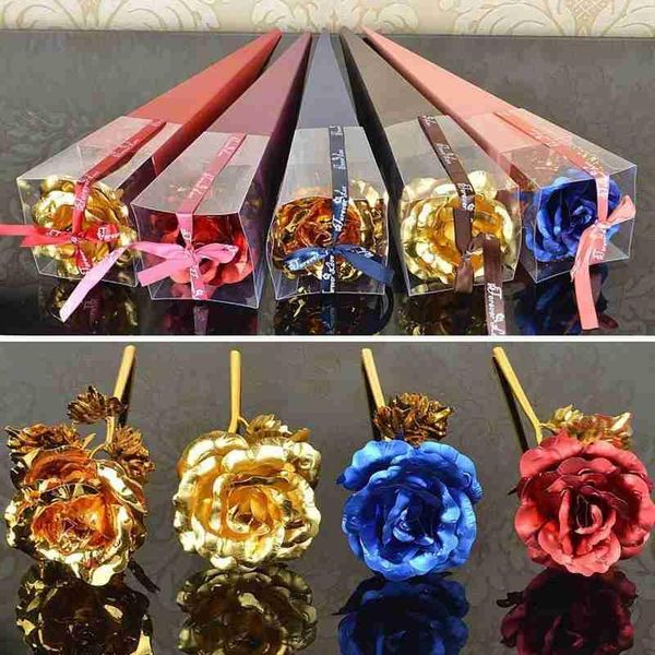 

1pcs romantic valentine's day 24k gold foil rose artificial roses with box creative gift for mother's day christmas home decor
