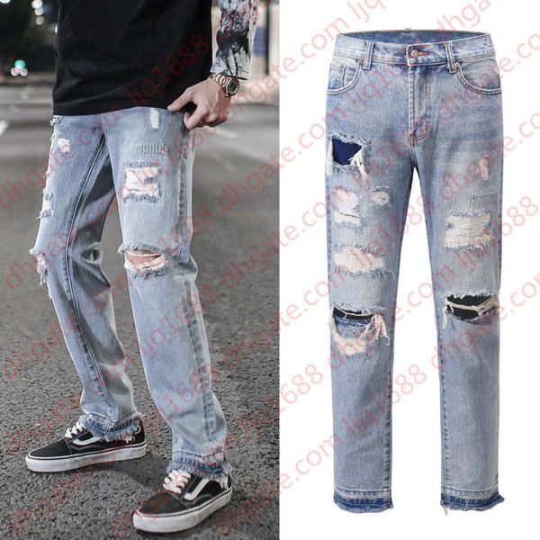 

casual jeans for men streetwear straight oversize washed retro denim trousers hip hop men clothing, Blue