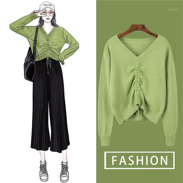 

2019 sweater woman pullover beef tallow if green sweater woman easy joker v lead knitting unlined upper garment1, Black