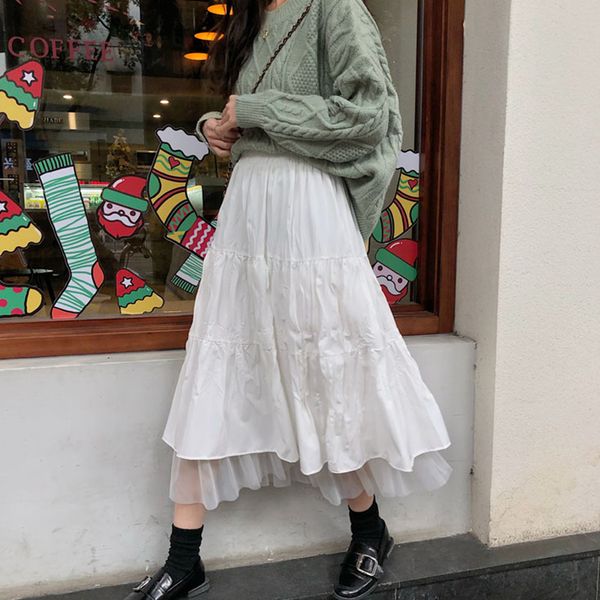

cyjr 2021 autumn and winter boho women long waist high white sloth beach skirts pink jupe femme tule skirt o61i, Black