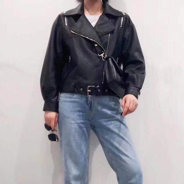 

2021 winter autumn black motorcycle jacket pu leather jacket chic plus size female coats streetwear slim punk hip hop r