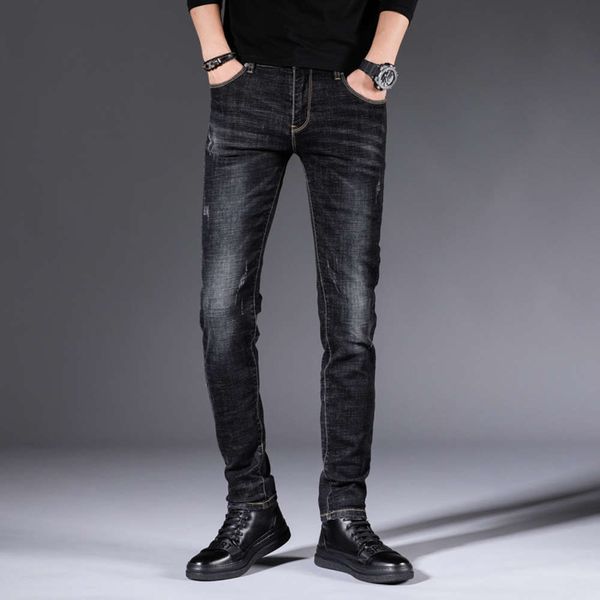 

new youth autumn winter fashion trend white and slim versatile elastic low waist jeans leggings for men, Blue