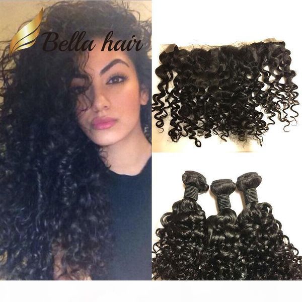 

4pcs lot water wave brazilian virgin hair with frontal closure 3 bundles with 13*4 ear to ear lace frontal julienchina bellahair, Black;brown