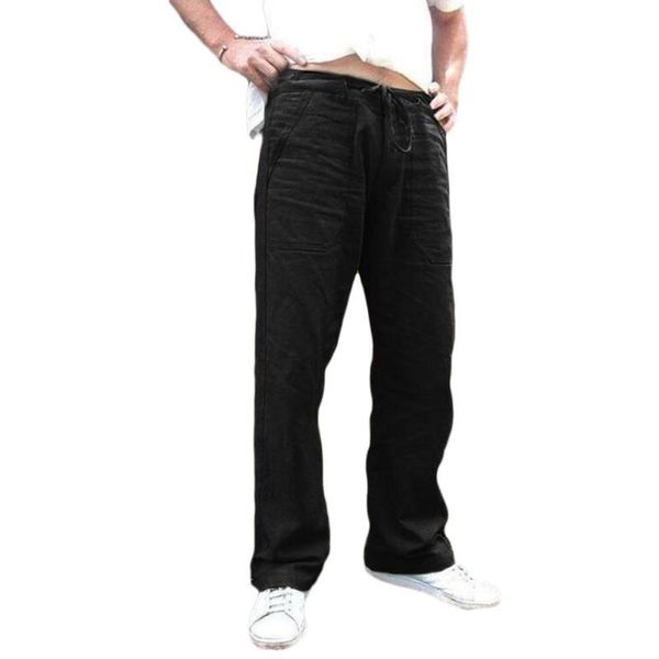

men's pants sweatpants men solid color multi-pocket loose elastic drawstring straight trousers jog, Black