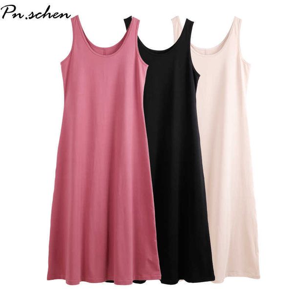 Plus Size Maxi-Strick-Tank-Kleider für Damen, lässig, Sommer, 4XL, 5XL, 6XL, 7XL, 8XL, 9XL, 10XL, Boho, langes Kleid, Baumwolle, Schwarz, Khaki, Rot, Y0603