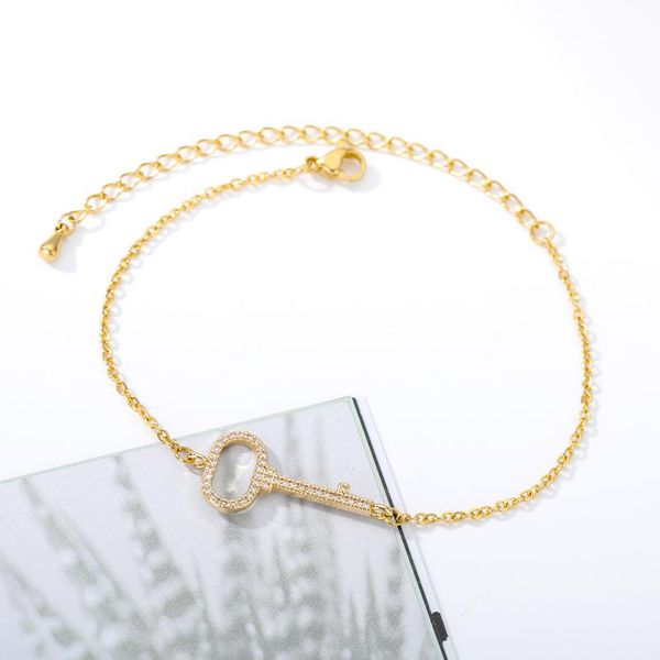 

charm bracelets vintage zircon key bracelet for women gold color female bangle fashion trendy jewelry gifts girlfriend bijoux femme, Golden;silver