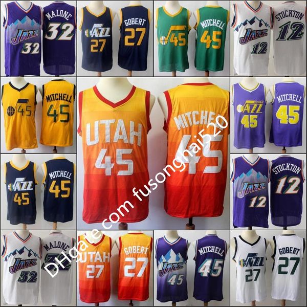 

2021 mens donovan 45 mitchell swingman stitched retro 32 karl malone 12 john stockton mitchell ness basketball jersey fast shipping, Black;red