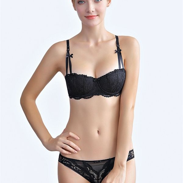 

9177 french ultra thin cotton half cup fashion lace lingerie suit bra 1641, Black;white