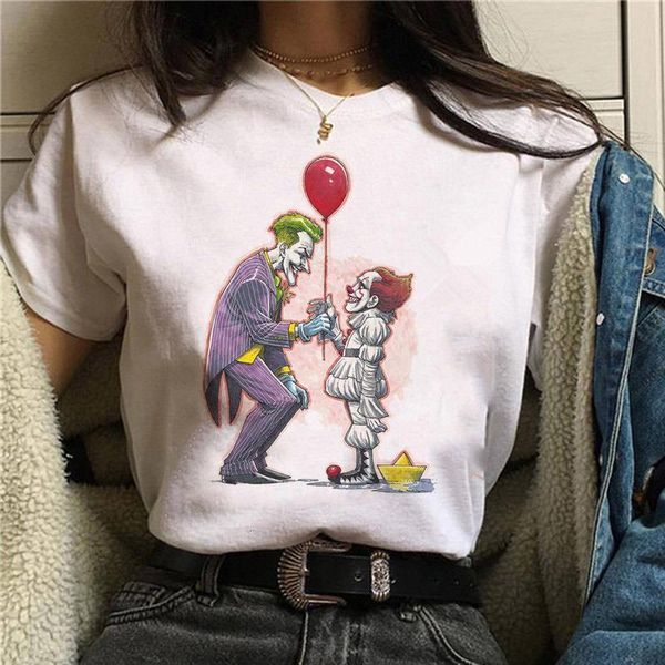 

halloween shirt clown tv show horror characters print t-shirt women horror characters friends fashion loose large size, White