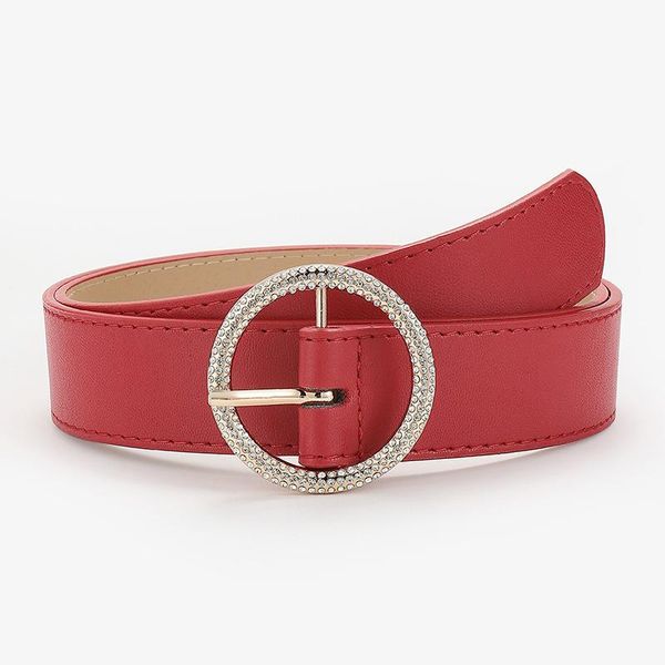 

belts women belt ladies luxury fashion inlaid rhinestone round buckle student decorative dress casual jeans wide for female, Black;brown