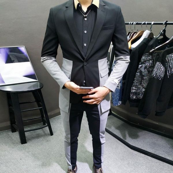 

men's suits & blazers 2021 contrast stitchingslim suit men's smoking homme mariage tuxedo wedding bridegroom men business tuxedos s, White;black