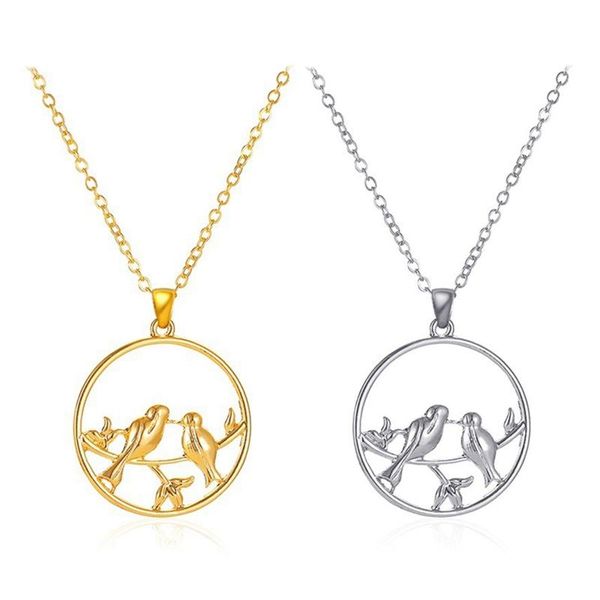 

pendant necklaces fashion hollow out peace dove bird necklace elegant gold clavicle women's party jewelry chain collar female gifts, Silver