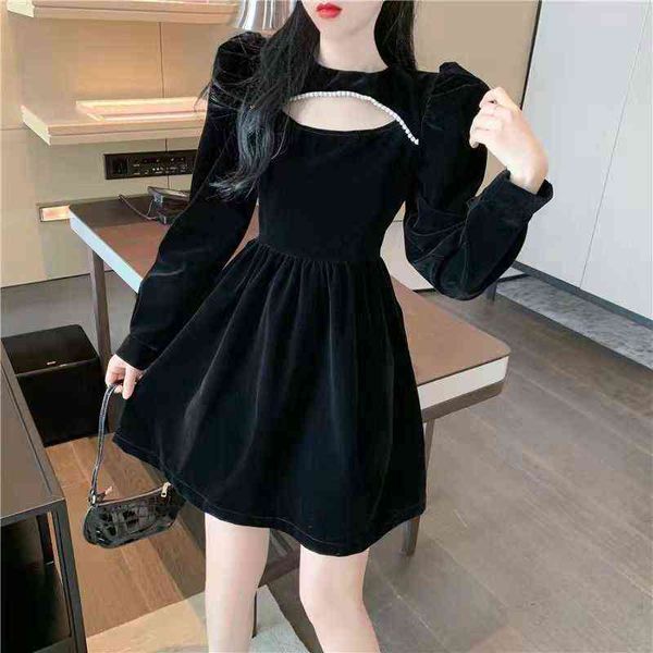 Puffärmel Kleid Schwarz Vintage Kleidung Samt Kleid Lolita Herbst Winter Langarm Party Kleider Für Frauen 2021 Kleidung Sexy y1204