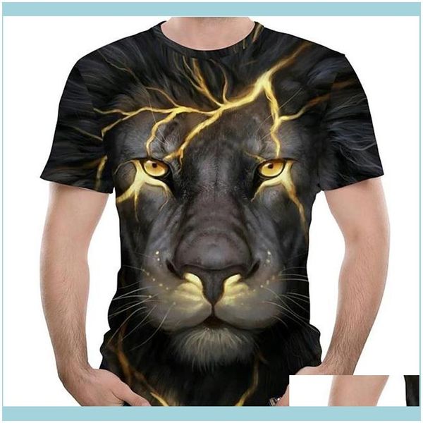 T-Shirt s Erkek Giyim Konfeksiyon Grafik T Gömlek 3D Dijital Komik T-Shirt Boys DIY Streetwear Tees Lion Pa ile Nefes Casual Tops