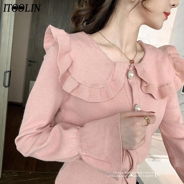 

women's knits & tees itooln autunm 2021 clothing knitted cardigan long sleeve women sweater simple stitch kpop blouse, White