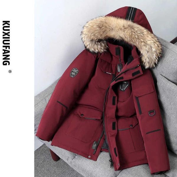 

men's down & parkas running same down et short 2021 korean work cloth outdoor hooded thickened warm men's coat red, Black