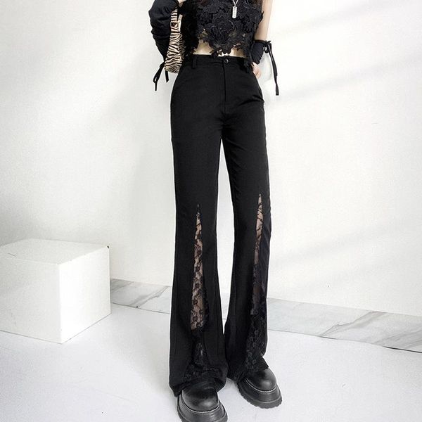 

women's pants & capris the summer style of casual flares with dark lace patchwork, Black;white