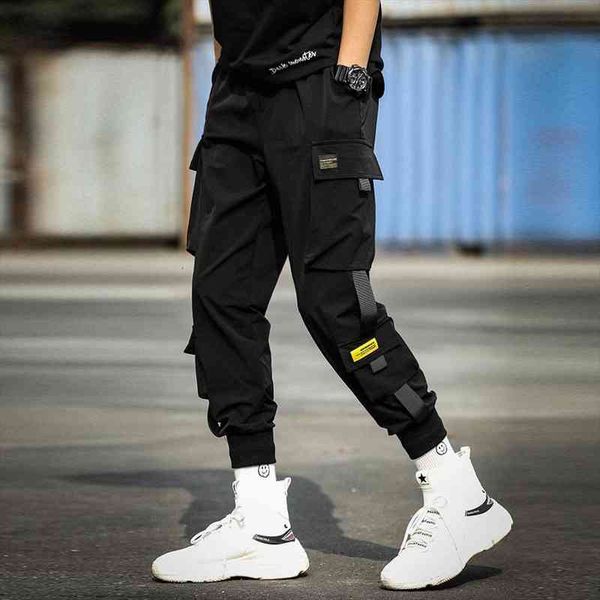

large size 5xl ankle-length multi-pocket cargo pants men spring autumn elastic waist loose pencil pants fashion casual trousers, Black