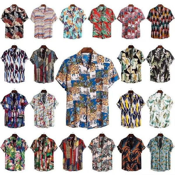 

men's dress shirts 2021 summer large size printed lapel short-sleeved shirt casual slim streetwear designer, White;black