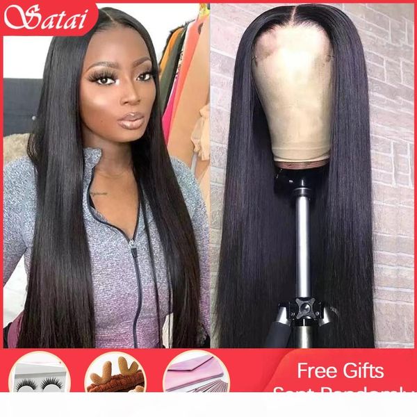 

satai straight lace front wig brazilian remy human hair wigs 13x6 lace front wig pre plucked lace front human hair wigs, Black