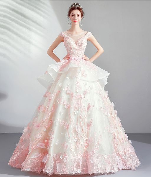 

2021 new es custom-made princess floor length pink hand flowers wedding gown vestidos festa robe de mairage qhft, White