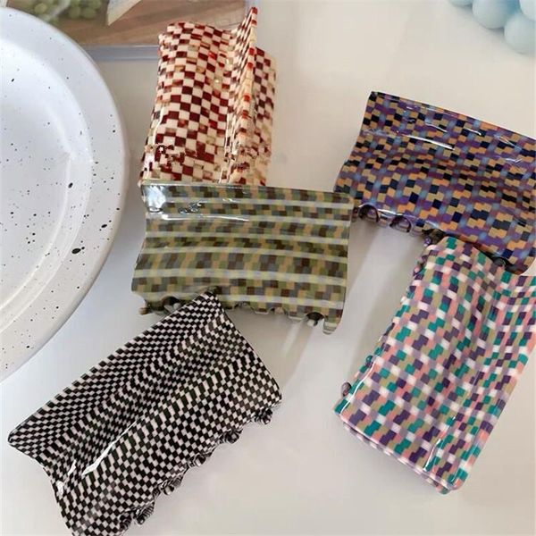 

hair clips & barrettes aomu korean colorful acrylic irregular geometric claw simple retro small square striped rectangular hairpin for women, Golden;silver