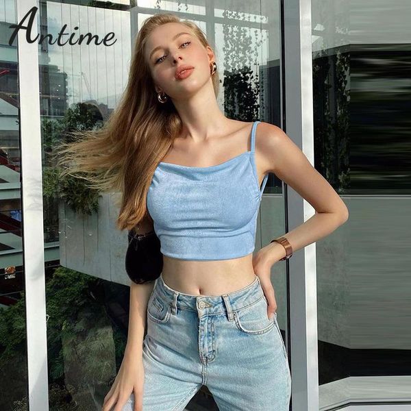 

women's tanks & camis antime slim bandage streetwear 2021 summer blue white women fashion backless sleeveless spaghetti strap tank