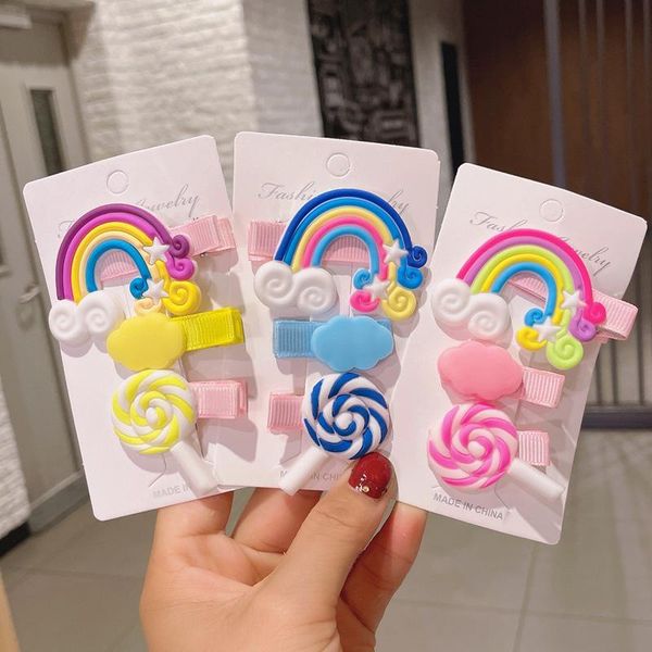

hair clips & barrettes korean children's hairpin little girl clip rainbow lollipop duckbill accessories wholesale, Golden;silver