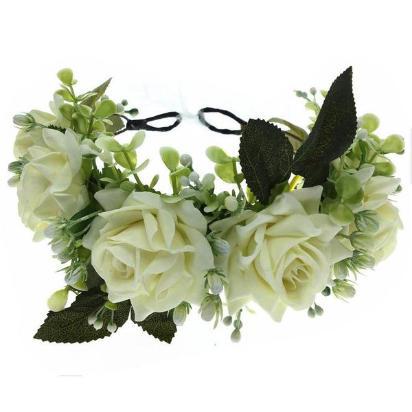 

women wedding headwear hair accessories girl rose flower wreath crown festival headband headdress adjustable floral qyliaj