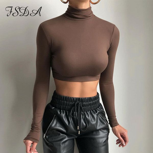 

turtleneck white long sleeve crop women autumn winter 2021 black casual basic t shirts party shirts brownhigh quality