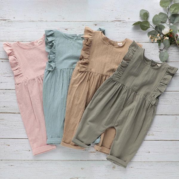 

2021 new summer newborn clothes infant girls sleeveless romper solid cotton linen baby jumpsuit gvqs, Blue