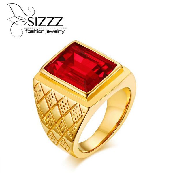 

wedding rings sizzz fashion men's 18 mm stainless steel ring inlay red imitation jewelry personality tide male wholesale, Slivery;golden