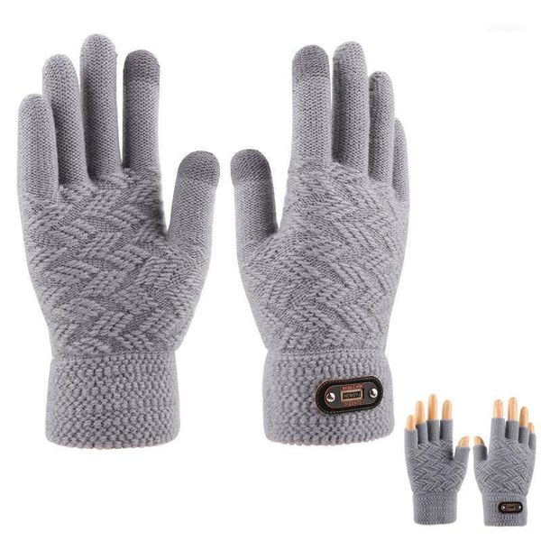 Gestrickte touch screenhandschuhe winter männer finger koreanische stil student samt verdickte warme halben handschuhe1