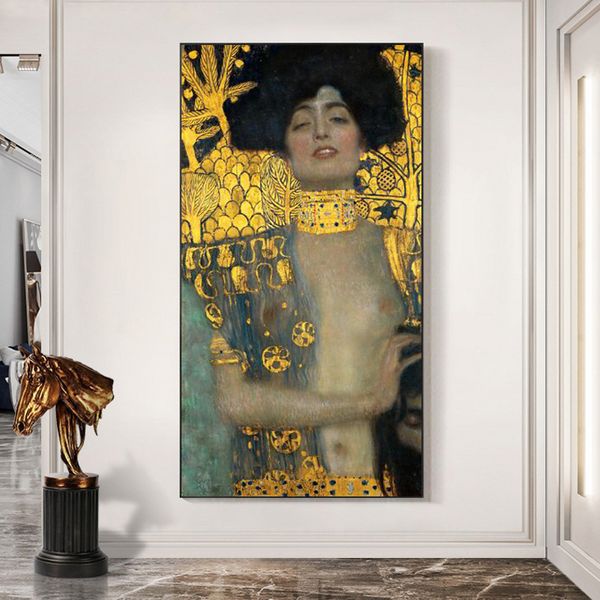 Giuditta e la testa di Oloferne di Gustav Klimt Riproduzioni di dipinti d'arte famosi Poster di arte murale Gustav Klimt Immagini d'oro