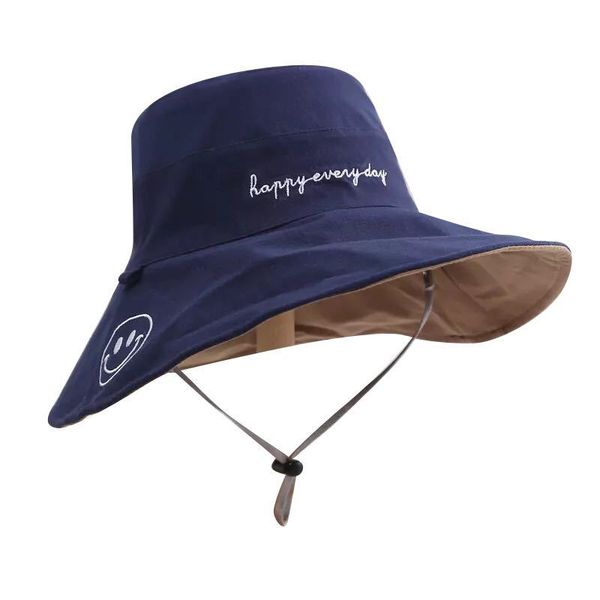 

summer hats japanese double-sided mosaic color fisherman hats lady embroidery korean version of sun protection visor hat folding hat, Blue;gray