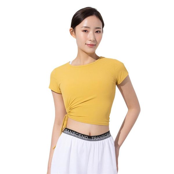 

yoga outfit crop quick-drying comfortable running slim fitness t shirts drawstring bandage short-sleeve sports women sexy