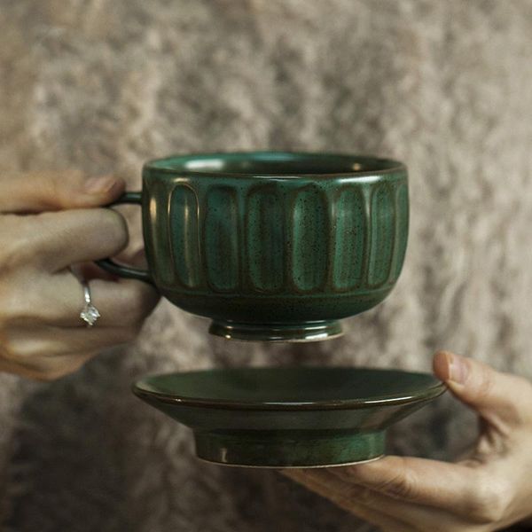 

cups & saucers green european style luxury ceramic coffee cup and saucer set vintage reuseable filizanki do kawy mug bd50cs