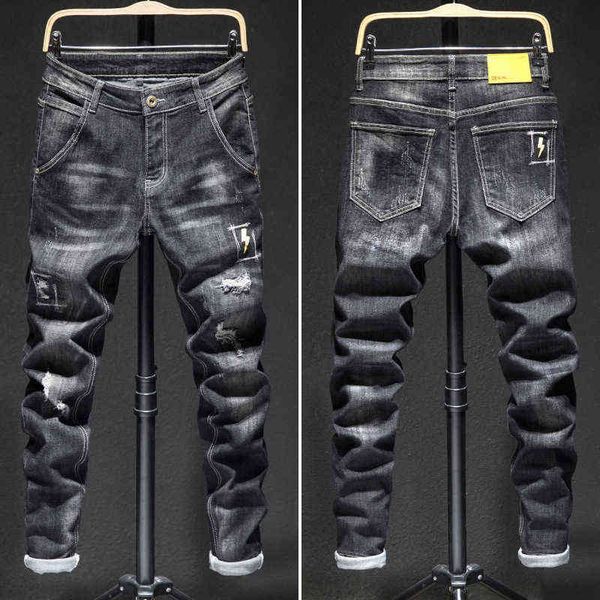 

men's jeans men's black elastic slim tight men's jeans, Blue