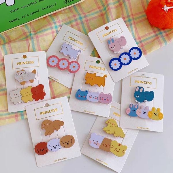 

hair accessories cute acrylic bang clip for girls 2/4/6/12pcs/set cartoon animal side hairpins kids flowers barrettes, Slivery;white