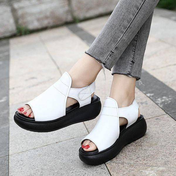 

dress shoes gktinoo women's sandals plus size 33-43 summer genuine leather ladies shoe women platform 5cm heels female, Black