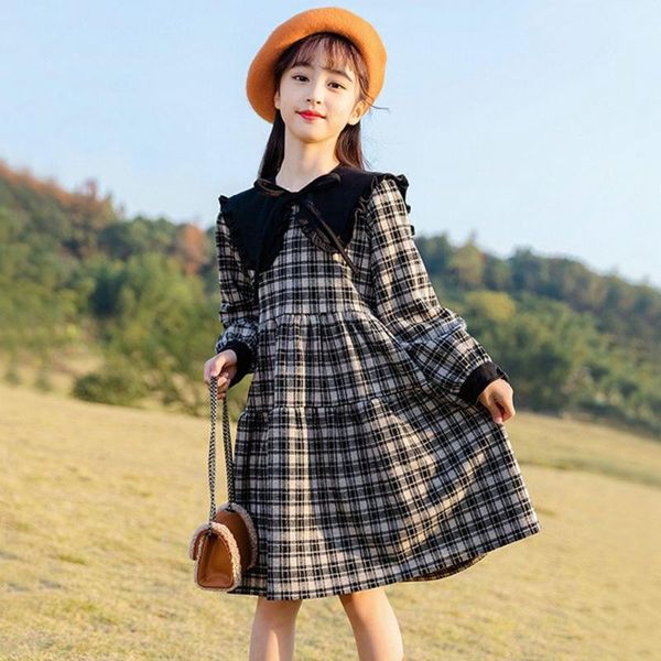 

wujinxiajiu girl's dresses fashion teenage girls plaid long sleeve kids children full princess dress 2021 cute toddler fall clothes gir, Red;yellow