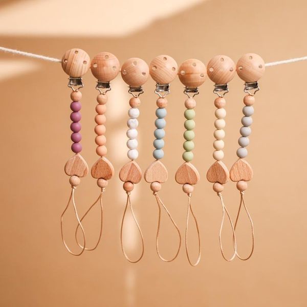 

pacifiers# 1pcs wooden personalised name baby pacifier clips crochet beads love heart shape chain holder shower gift