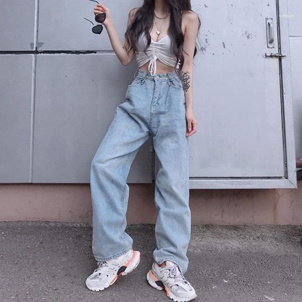 

summer loose straight jeans women high waist blue vintage boyfriend for women1