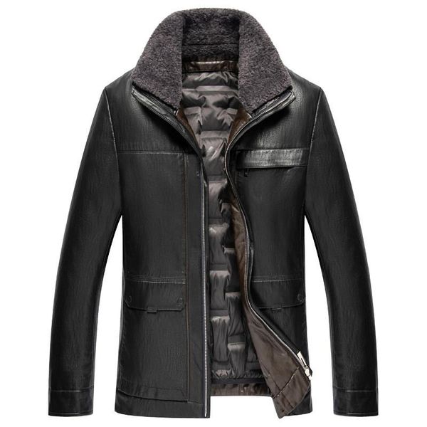 

men's leather & faux 2021 winter sheep fur men coat lapel eco-leather jacket mens plush thick coatfaux thicken warm parkas, Black