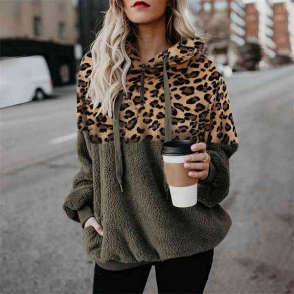 

autumn and winter 2021 leopard zip pocket women's plush sweater, Black