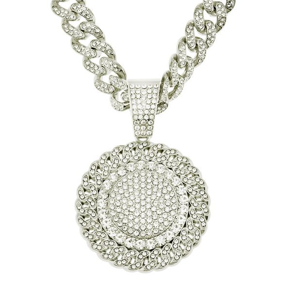 

mens hip hop iced out sunflower pendant necklace bling diamond rhinestone cuban chain punk necklaces for women men statement jewelry 149 m2, Silver