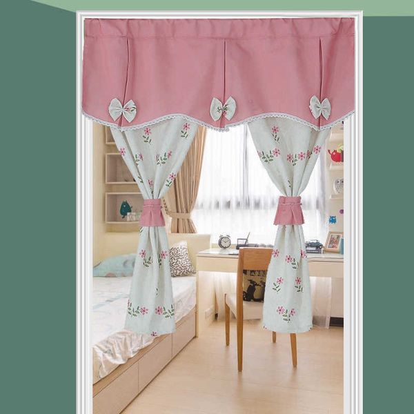 Cortina de porta pastoral Folhas de folhas impressas curtas curtas para sala de estar Partição de casa de banho Meia cortinas de cozinha pequena drape 210712