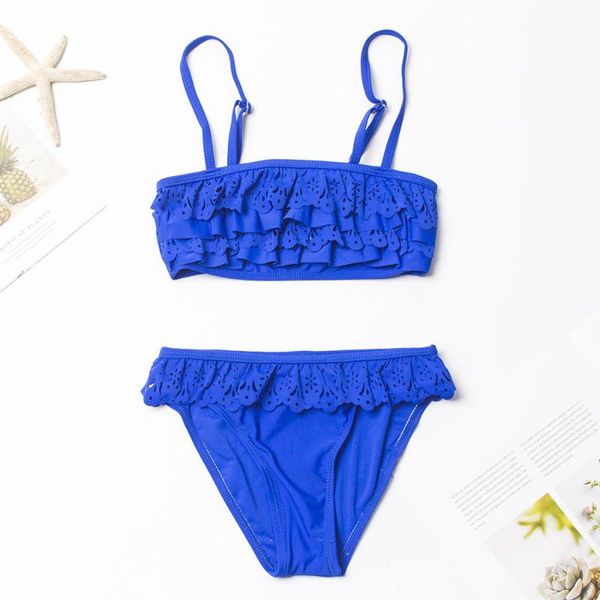 

7-14 years solid hollow out girls swimsuit falbala kids bikinis summer girls bikini 2021 children swimwear bathing suit a271